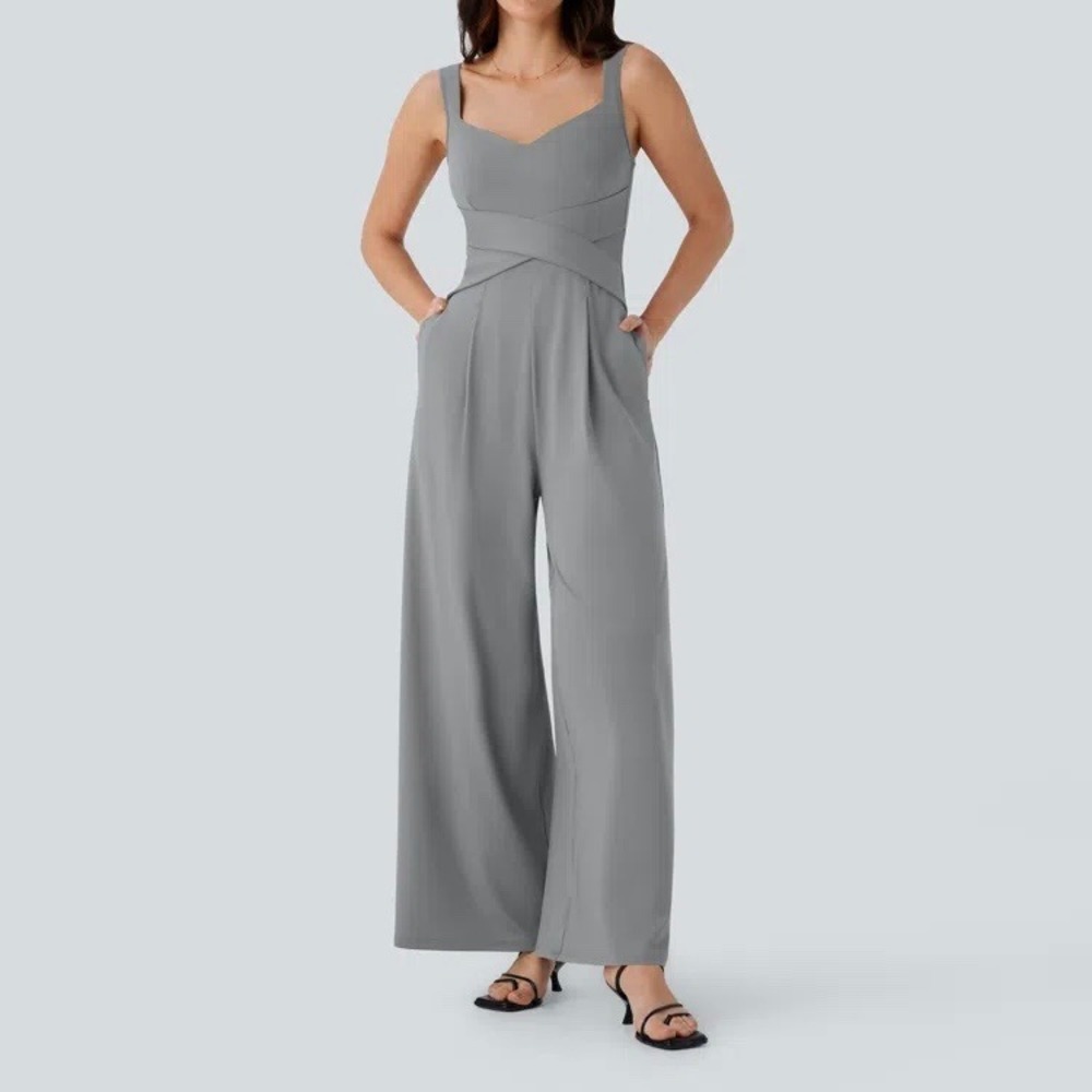 Halara Ultimate Gray U Back Sleeveless Casual Jumpsuit with Pockets Medium NWT